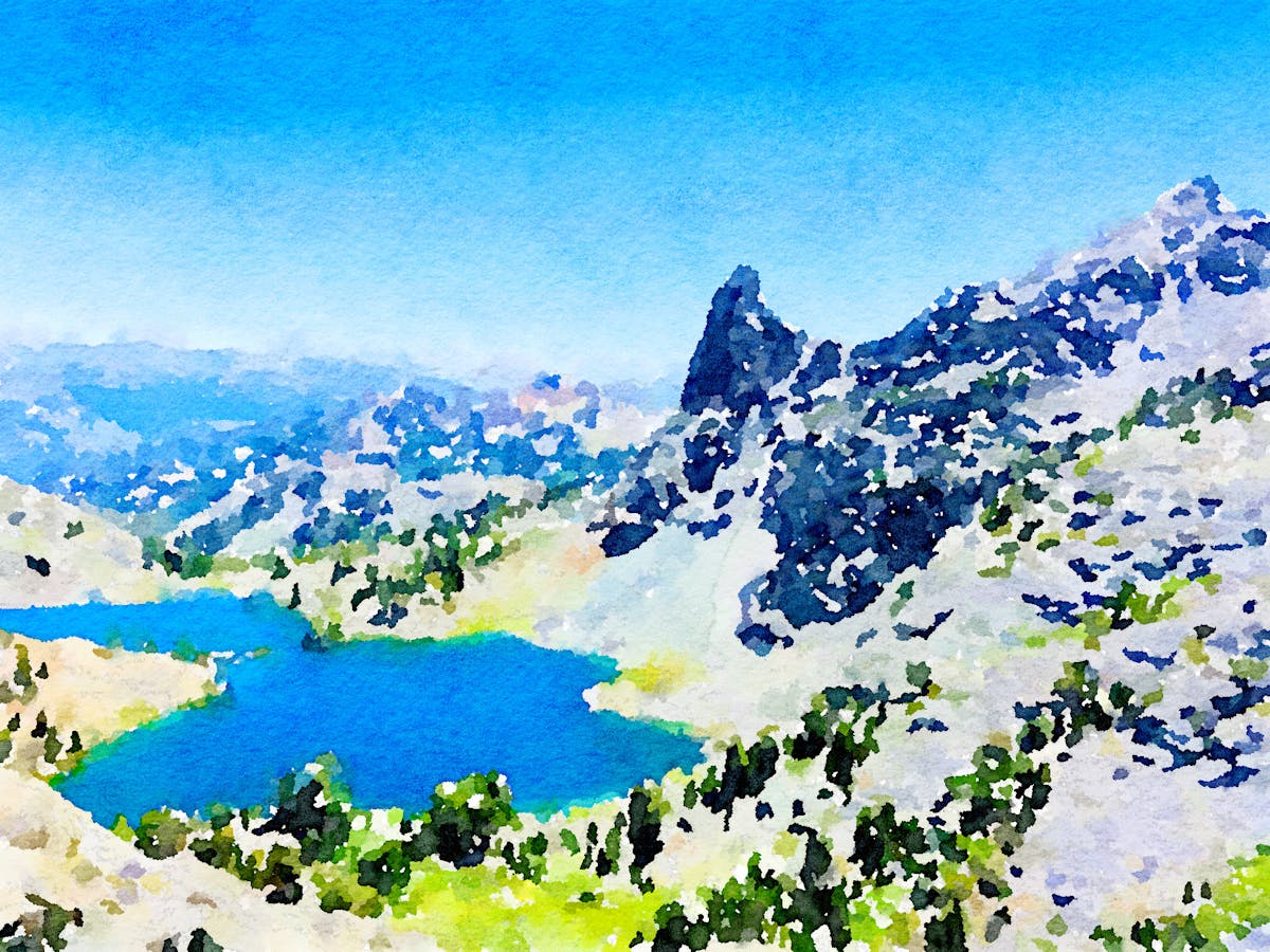 watercolor painting of Andor's mountain